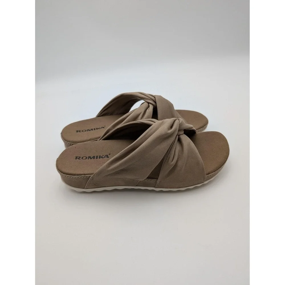 Romika Shoes Womens Size 6.5‎ Beige Slide Sandals Knot Wedge Cushioned Comfort
